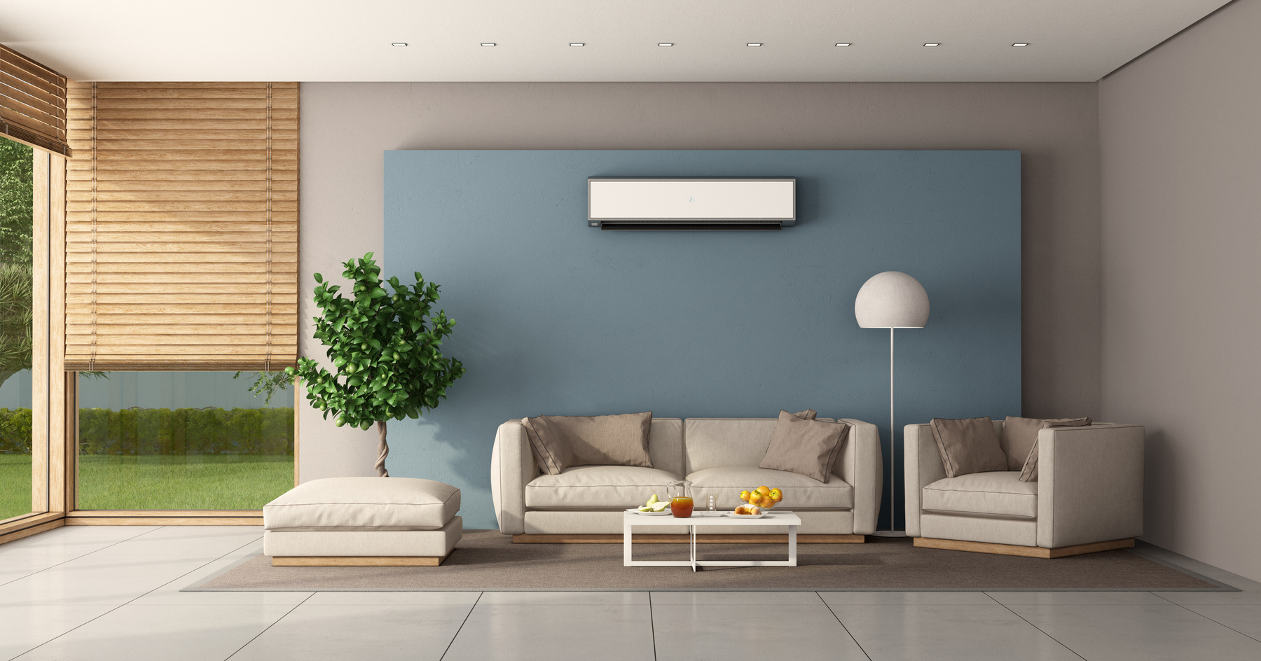 Minimalist living room with air conditioner